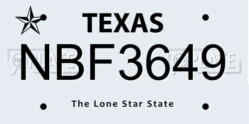 NBF3649 Texas License Plate