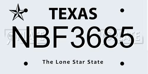 NBF3685 Texas License Plate