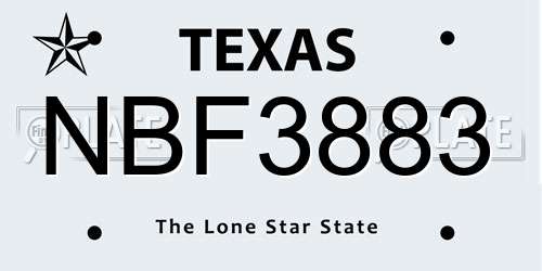 NBF3883 Texas License Plate