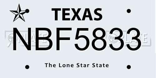 NBF5833 Texas License Plate