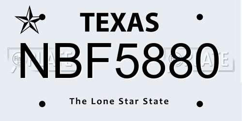 NBF5880 Texas License Plate