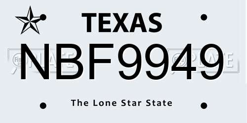 NBF9949 Texas License Plate