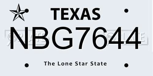 NBG7644 Texas License Plate