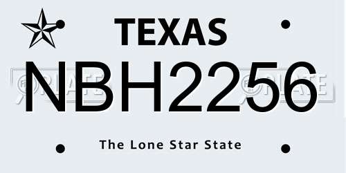 NBH2256 Texas License Plate