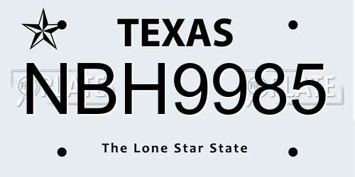 NBH9985 Texas License Plate