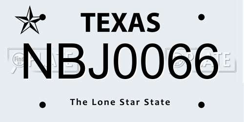 NBJ0066 Texas License Plate