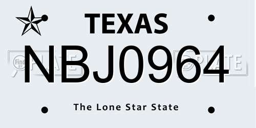 NBJ0964 Texas License Plate