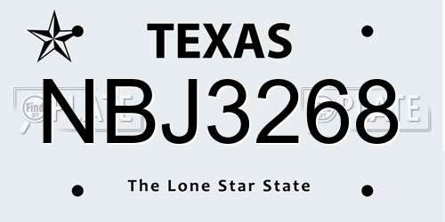 NBJ3268 Texas License Plate
