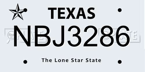 NBJ3286 Texas License Plate