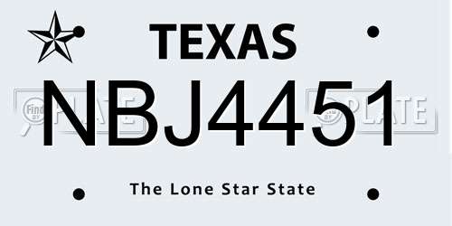 NBJ4451 Texas License Plate
