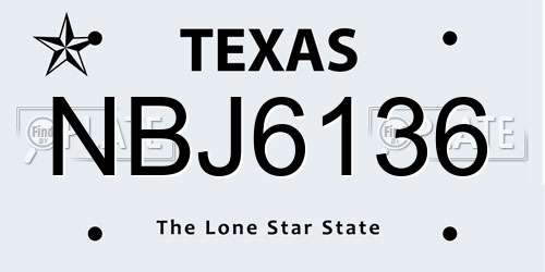 NBJ6136 Texas License Plate