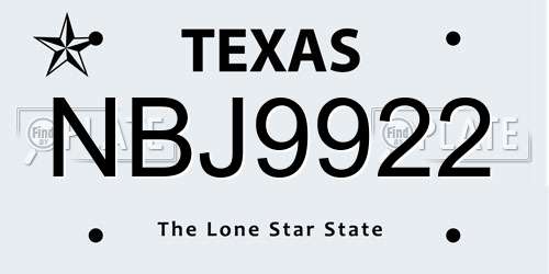NBJ9922 Texas License Plate