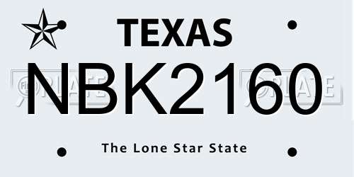 NBK2160 Texas License Plate