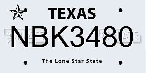 NBK3480 Texas License Plate