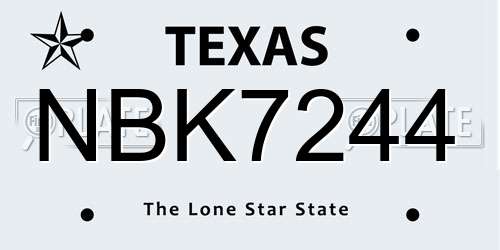 NBK7244 Texas License Plate