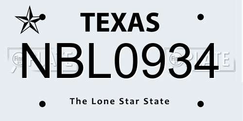 NBL0934 Texas License Plate