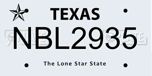 NBL2935 Texas License Plate