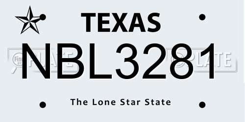 NBL3281 Texas License Plate