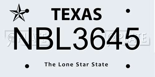 NBL3645 Texas License Plate