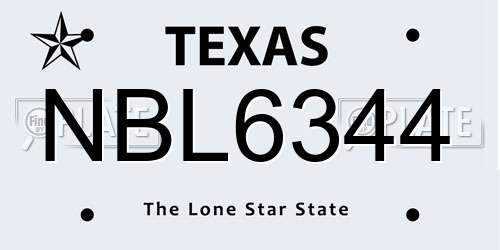 NBL6344 Texas License Plate