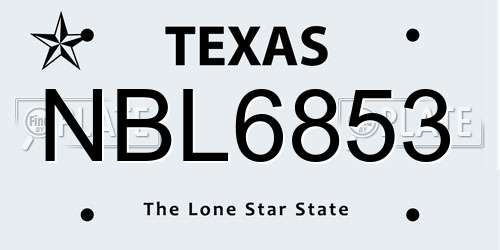 NBL6853 Texas License Plate