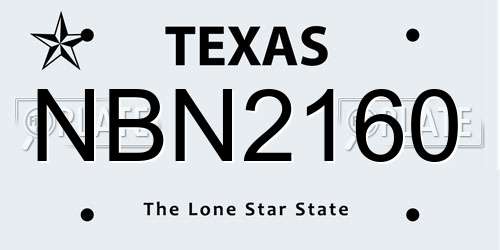 NBN2160 Texas License Plate