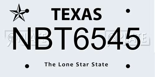 NBT6545 Texas License Plate