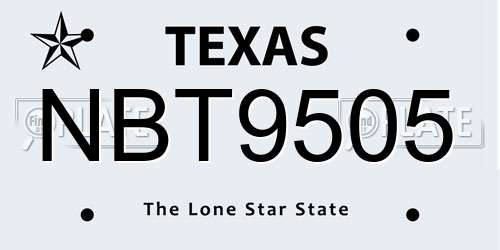 NBT9505 Texas License Plate