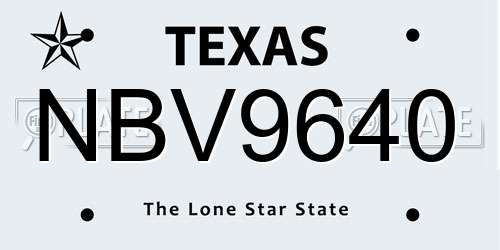 NBV9640 Texas License Plate