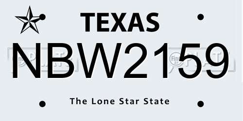 NBW2159 Texas License Plate