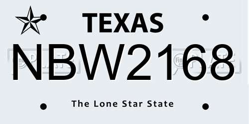 NBW2168 Texas License Plate
