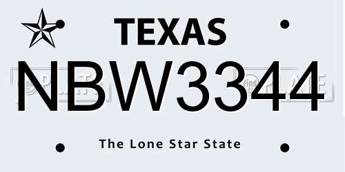 NBW3344 Texas License Plate