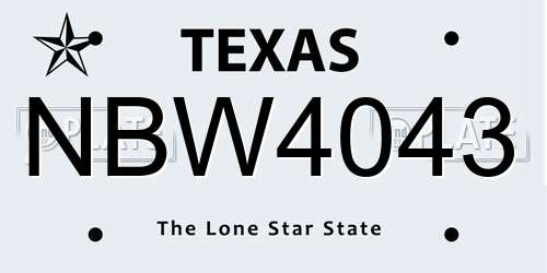 NBW4043 Texas License Plate