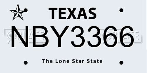 NBY3366 Texas License Plate