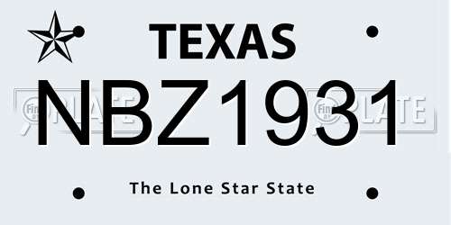 NBZ1931 Texas License Plate