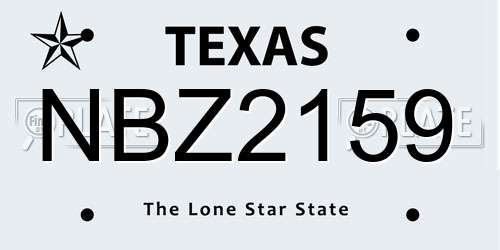 NBZ2159 Texas License Plate