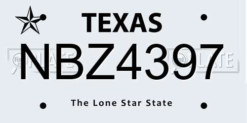 NBZ4397 Texas License Plate
