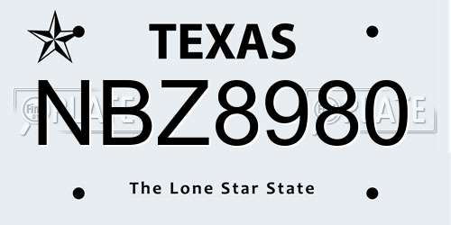 NBZ8980 Texas License Plate