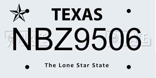 NBZ9506 Texas License Plate
