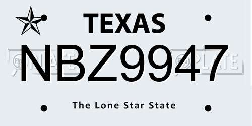 NBZ9947 Texas License Plate