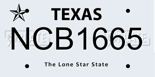 NCB1665 Texas License Plate