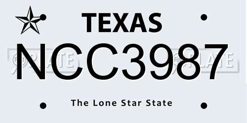 NCC3987 Texas License Plate