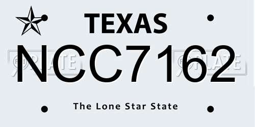 NCC7162 Texas License Plate