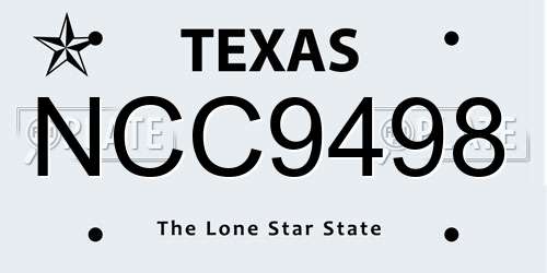 NCC9498 Texas License Plate