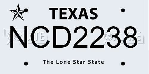 NCD2238 Texas License Plate