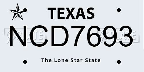NCD7693 Texas License Plate