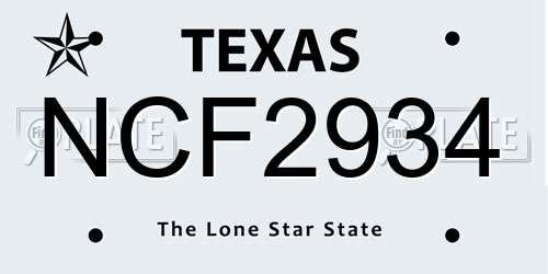 NCF2934 Texas License Plate