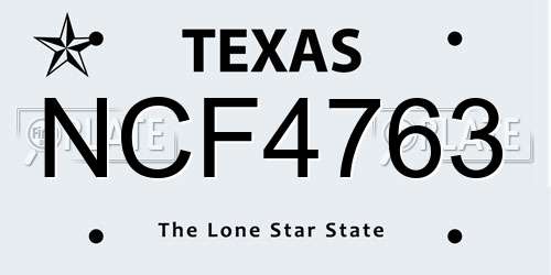 NCF4763 Texas License Plate