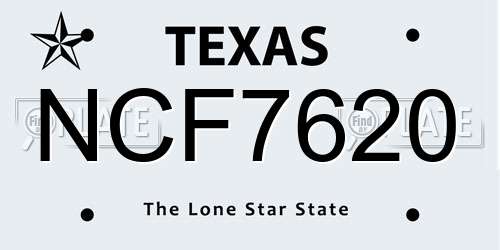 NCF7620 Texas License Plate