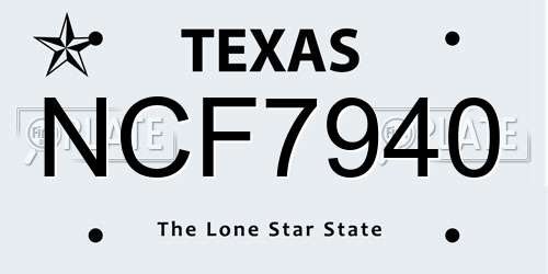 NCF7940 Texas License Plate